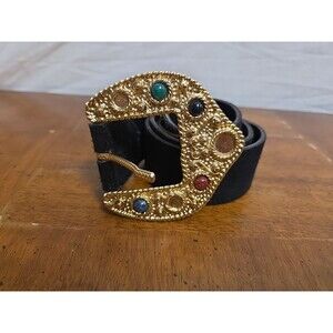 Avignon Suede Belt Size Large Black Embellished Leather Classic Adjustable